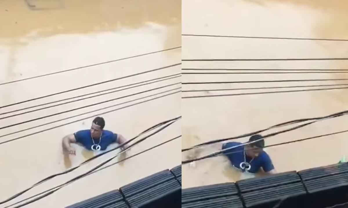 Chuva forte alaga ruas e prefeitura cancela eventos de Natal em Valadares - Reprodução vídeo redes sociais