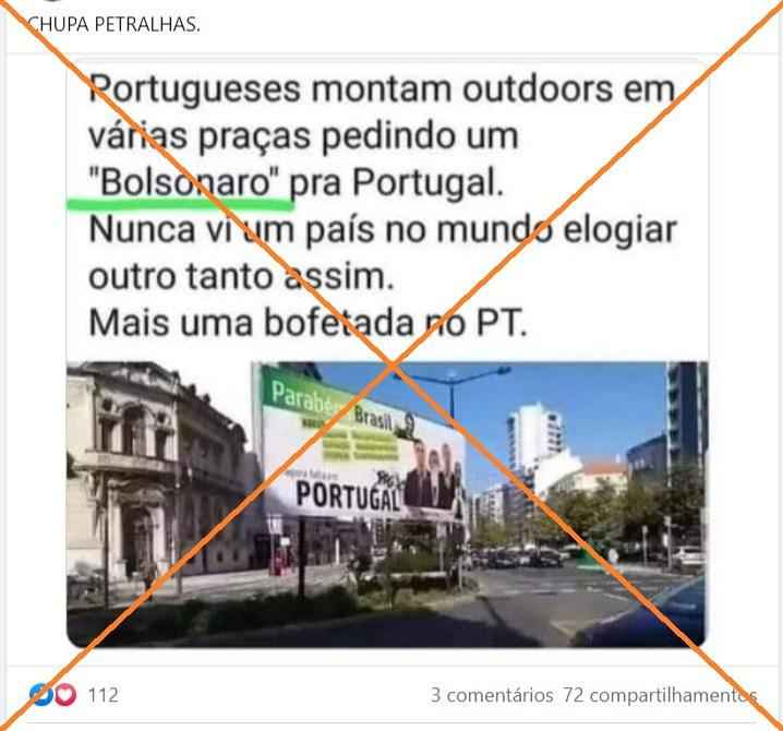 Só um outdoor em apoio a Bolsonaro foi instalado em Lisboa em 2018