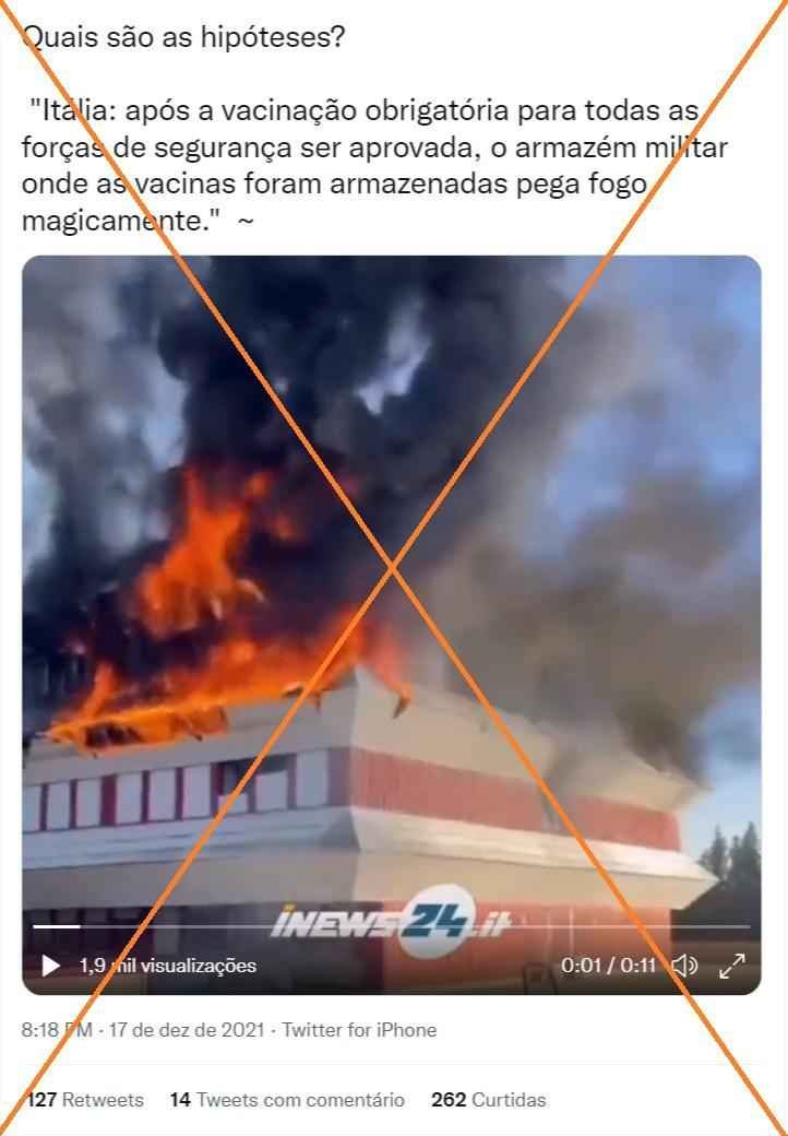 Quartel que pegou fogo armazenou vacinas anticovid meses antes do incêndio - Reprodução