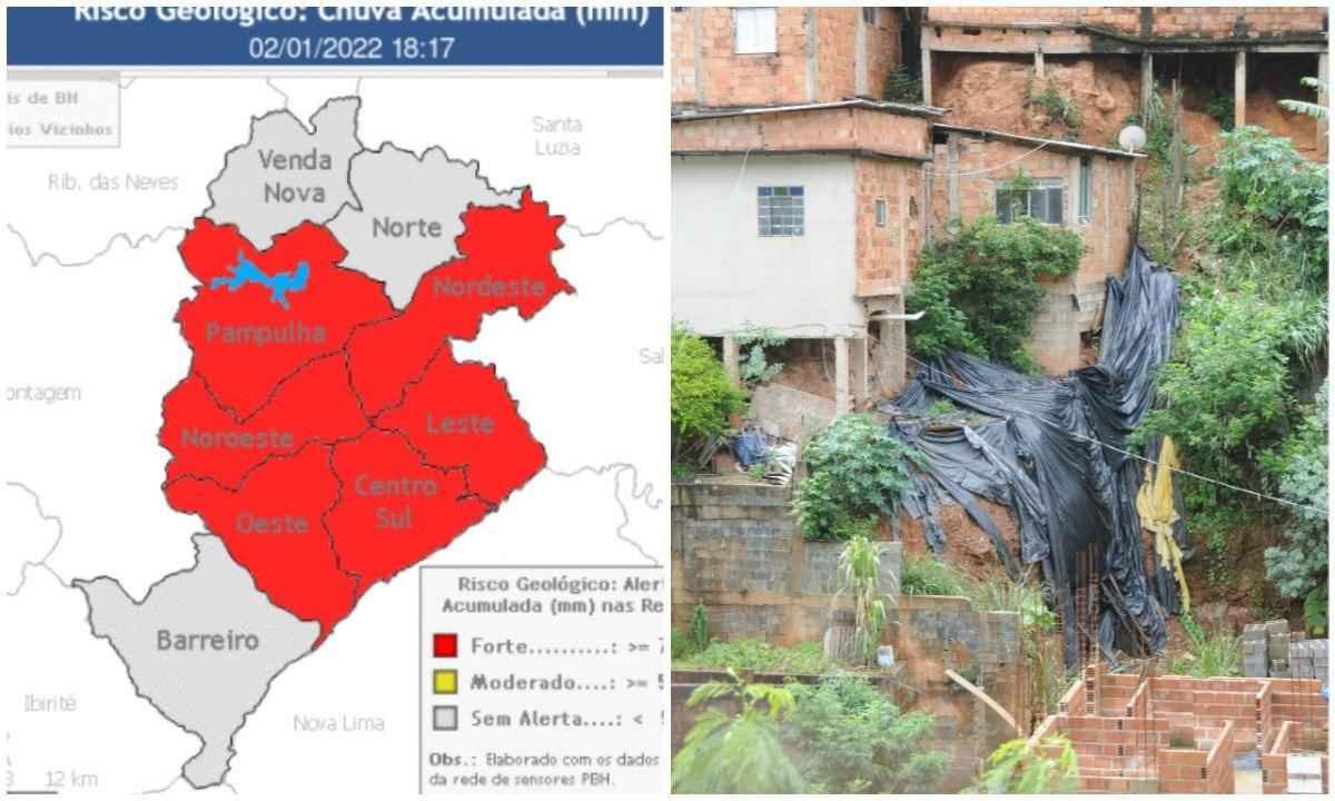 BH tem cinco regiões com risco alto de desabamento nas próximas horas - Defesa Civil/Divulgação e Juarez Rodrigues/EM/D.A Press
