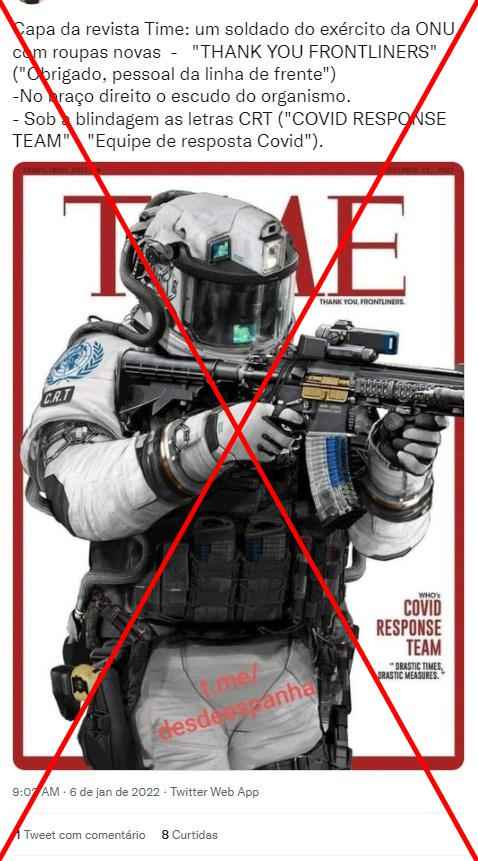 Revista 'Time' não publicou capa com soldado armado usando emblema da OMS - Reprodução 