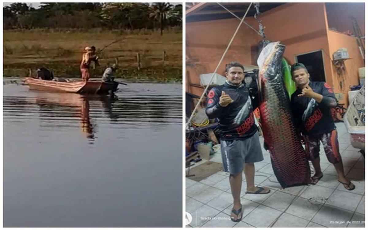 Jovem pesca pirarucu de 117 quilos no interior de São Paulo - Arquivo Pessoal/Tiago Aparecido dos Santos