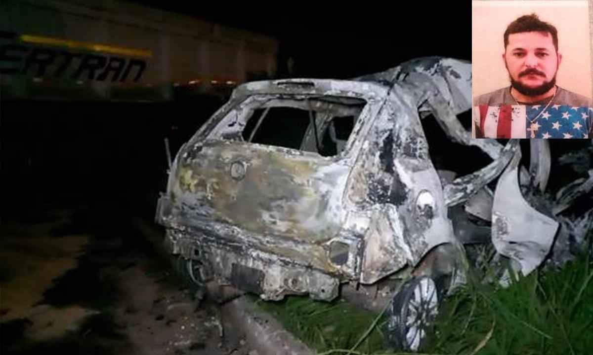 Homem morre após ficar preso às ferragens de carro consumido pelo fogo - Reprodução/Portal Caparaó