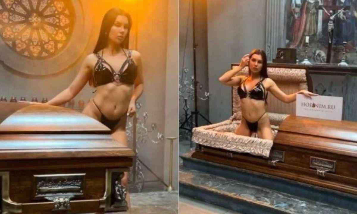 Funerária faz campanha com modelos de lingerie dentro de caixões na Rússia - Reprodução/Instagram