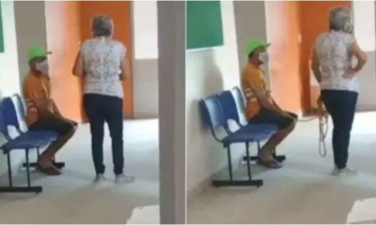 Veja a história por trás do vídeo de homem amarrado em fila de vacinação  - Twitter/Reprodução 