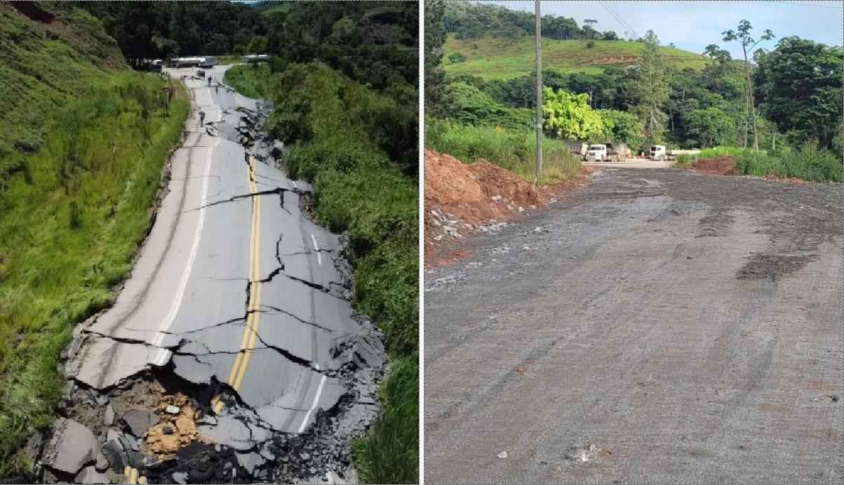 Desvio na BR-381 é liberado para o tráfego, em Nova Era - PRF/Divulgação e Redes Sociais/Reprodução