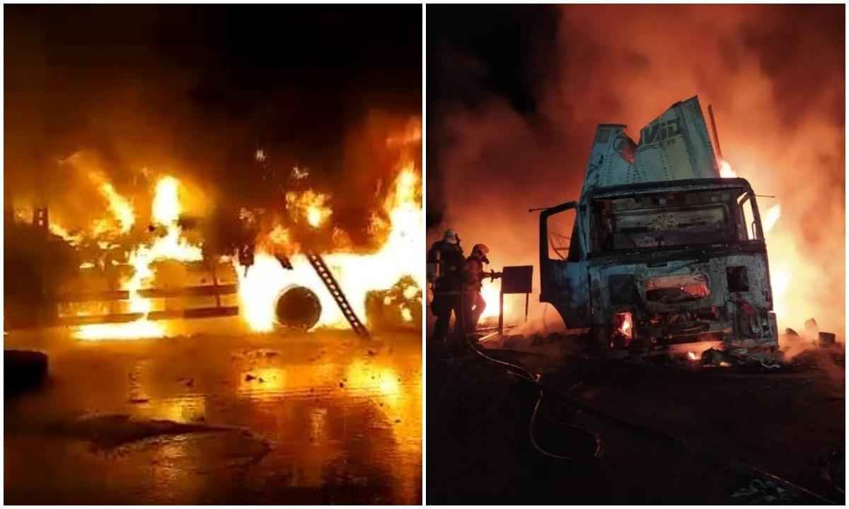 Vídeos flagram caminhão que levava roupas sendo dizimado pelo fogo - CBMMG/Reprodução