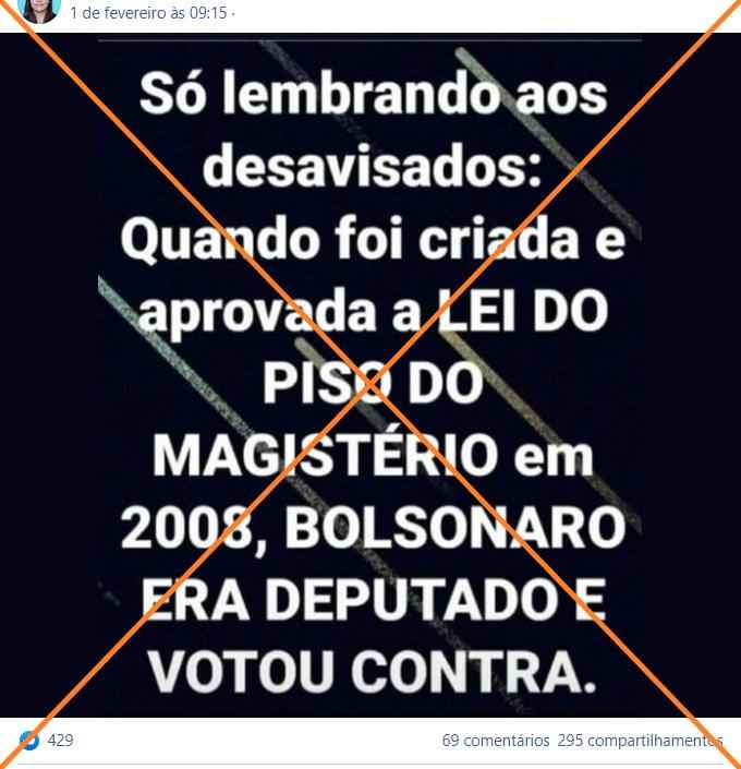 Não há registro da participação de Bolsonaro em votações da lei do piso salarial de professores