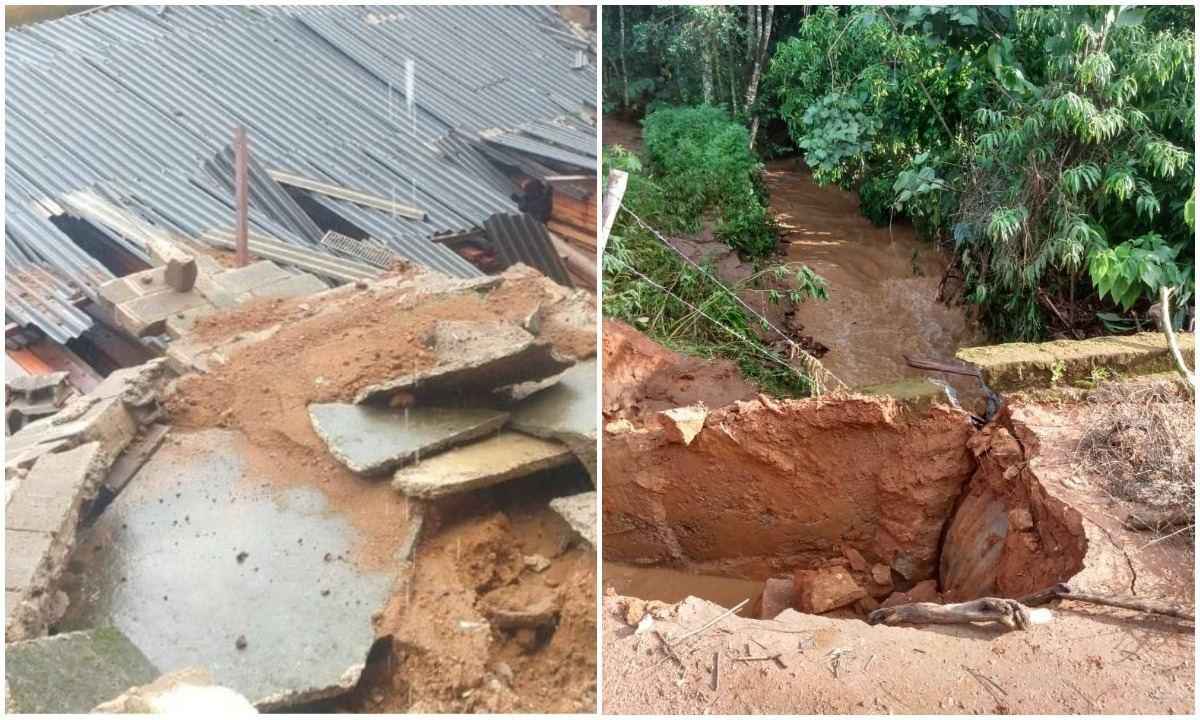 Chuva espalha estragos pelo Sul de Minas e até parte de ponte é levada - Corpo de Bombeiros de Minas Gerais/Divulgação e Prefeitura de Cristina/Divulgação