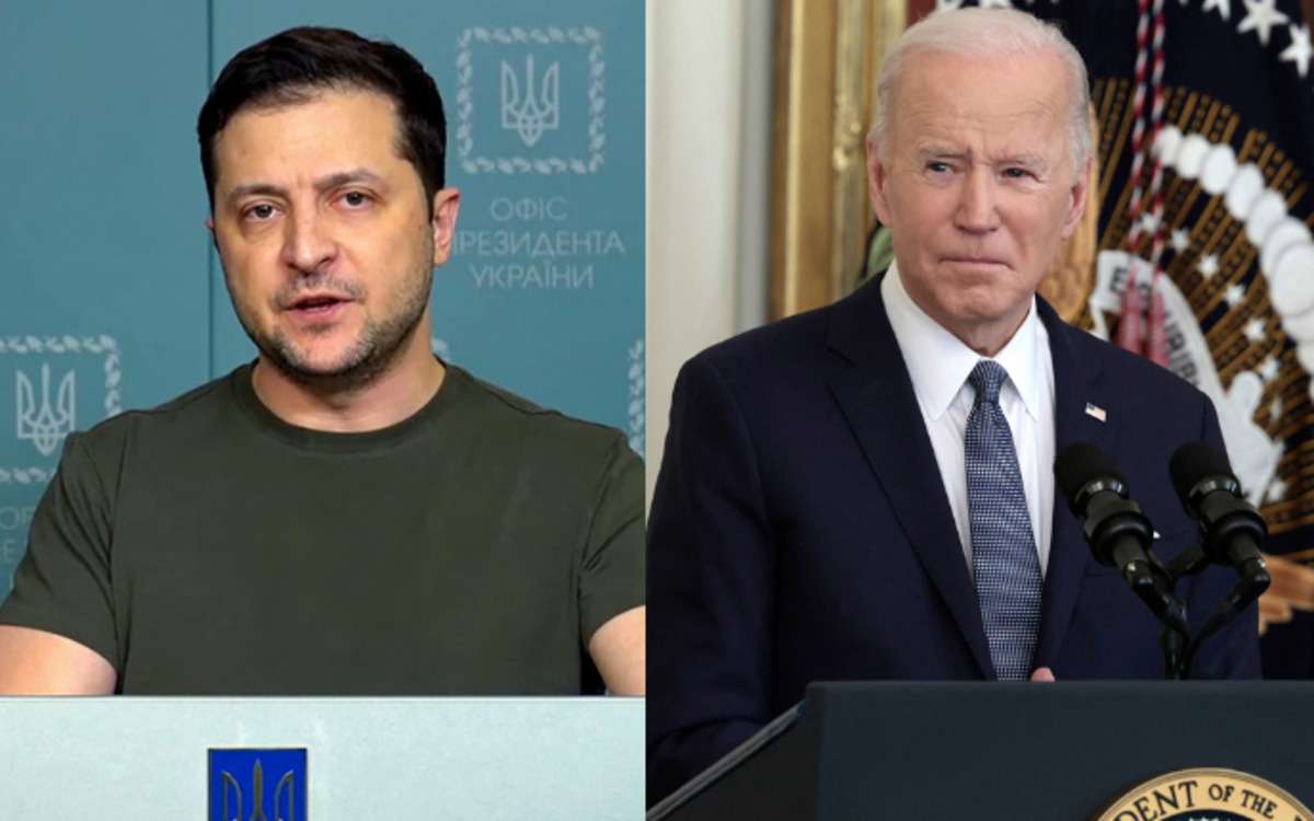 Zelensky para Biden: 'Devemos deter o agressor o quanto antes' - UKRAINE PRESIDENCY / AFP; 
Anna Moneyma/ AFP