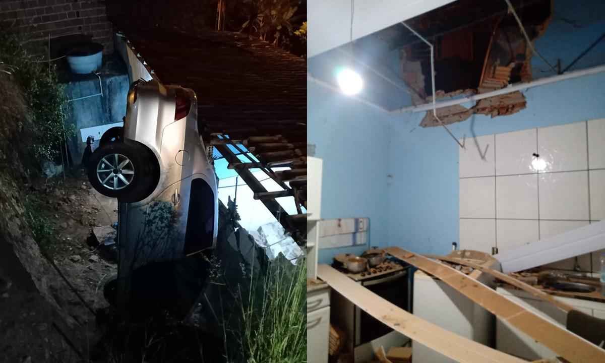 Carro despenca em barranco e cai dentro de casa onde 4 pessoas dormiam - Corpo de Bombeiros/Divulgação