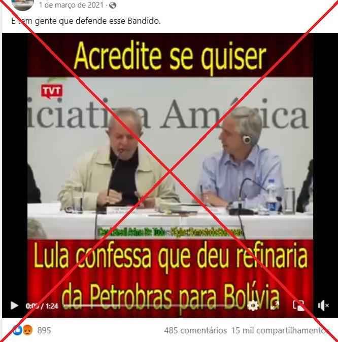 Lula não confessou ter doado refinarias à Bolívia; elas foram vendidas - Reproduação