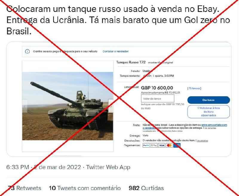 Checamos: este não é um anúncio de venda de um tanque russo no eBay - Reprodução