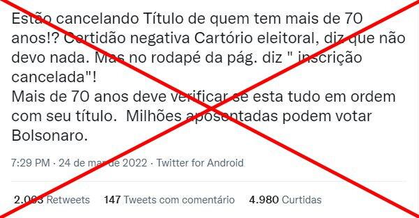 Maiores de 70 anos têm voto facultativo no Brasil e estão isentos do cancelamento de seus títulos