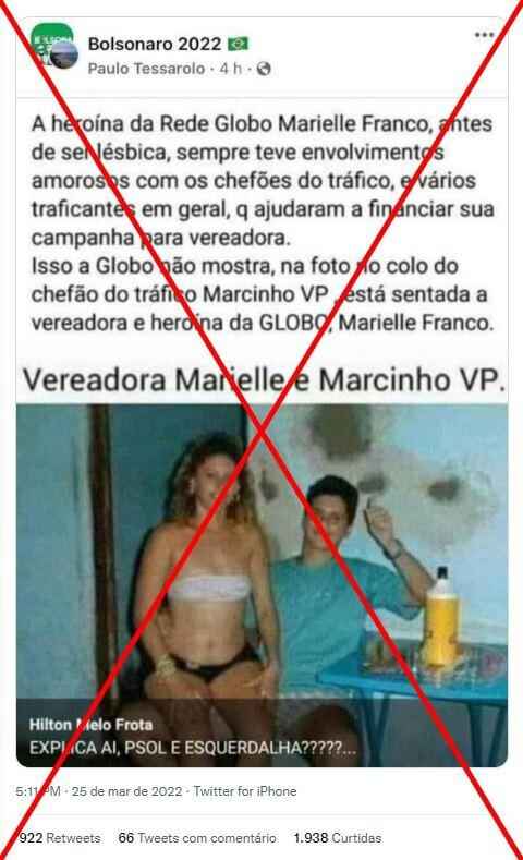 É falso que esta fotografia mostre a vereadora Marielle Franco com Marcinho VP