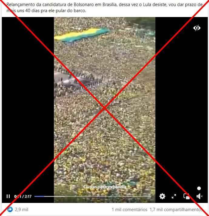 Vídeo não mostra evento de pré-candidatura de Bolsonaro, mas manifestação - reprodução