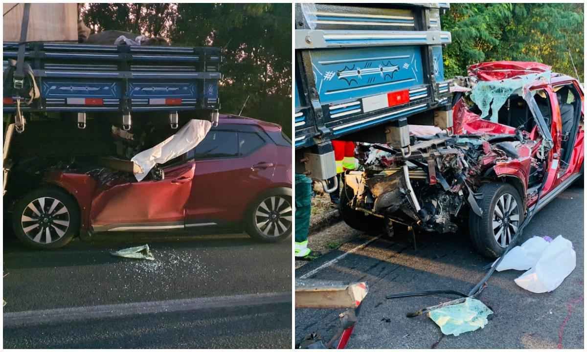Motorista morre preso às ferragens após bater contra caminhão em Araguari - Corpo de Bombeiros/Divulgação