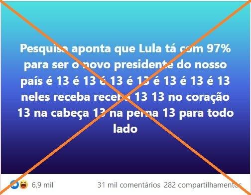 Até abril, não há registro de pesquisa que dê a Lula 97% das intenções de voto para eleição de 2022