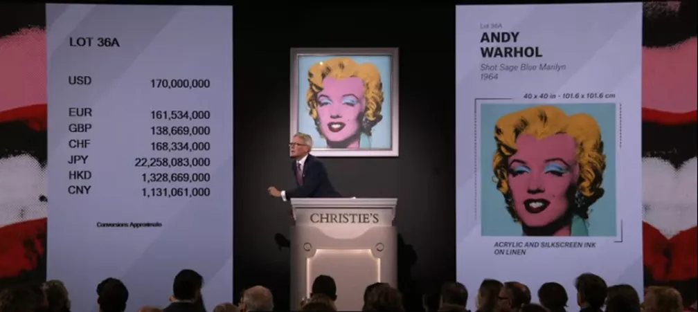 Retrato de Marilyn Monroe feito por Andy Warhol é vendido por recorde de US$ 195 milhões - Reprodução/Youtube