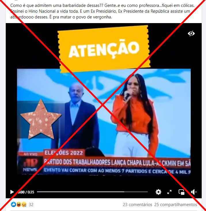 Vídeo em que cantora parece errar o hino nacional em evento com Lula teve áudio adulterado