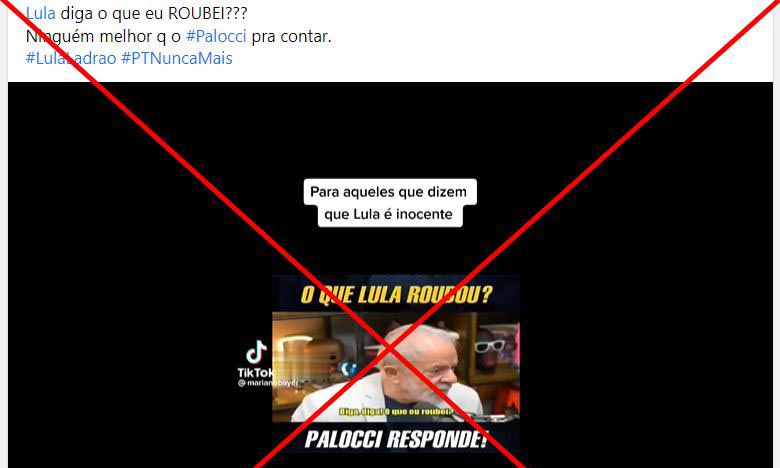 Suposto vídeo de Lula criticando Palocci usa trechos sem relação entre si - Reprodução
