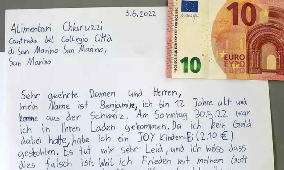 Criança furta Kinder Ovo e escreve carta para se desculpar - Instagram/Reprodução 