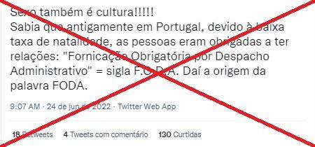 A palavra 'foda' não tem como origem uma sigla criada em Portugal devido à baixa natalidade