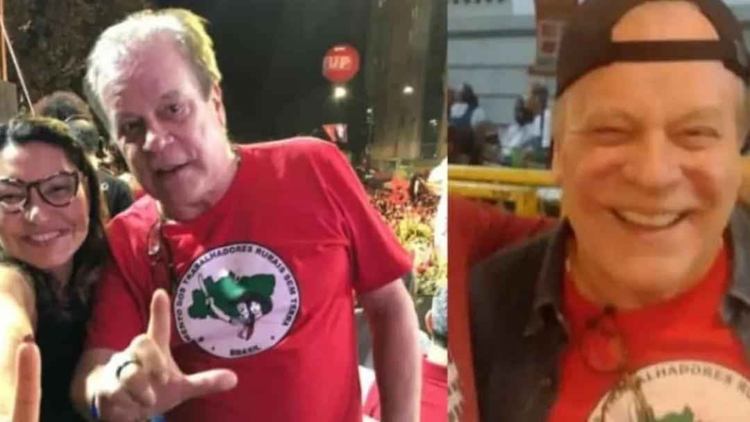 De camisa do MST, Chico Pinheiro vai a comício de Lula e faz o L com Janja - Redes Sociais/Reprodução