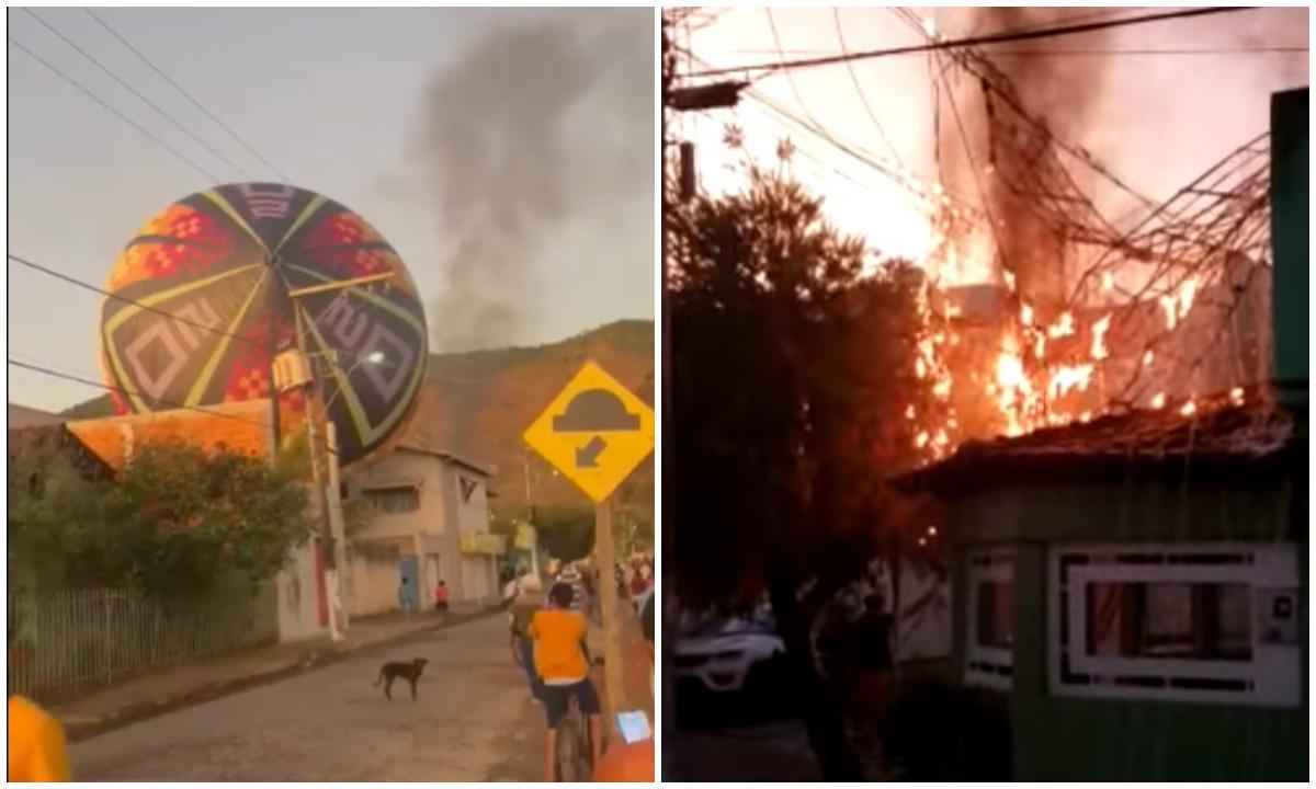 Balão pega fogo ao atingir rede elétrica de área residencial em MG  - Redes sociais