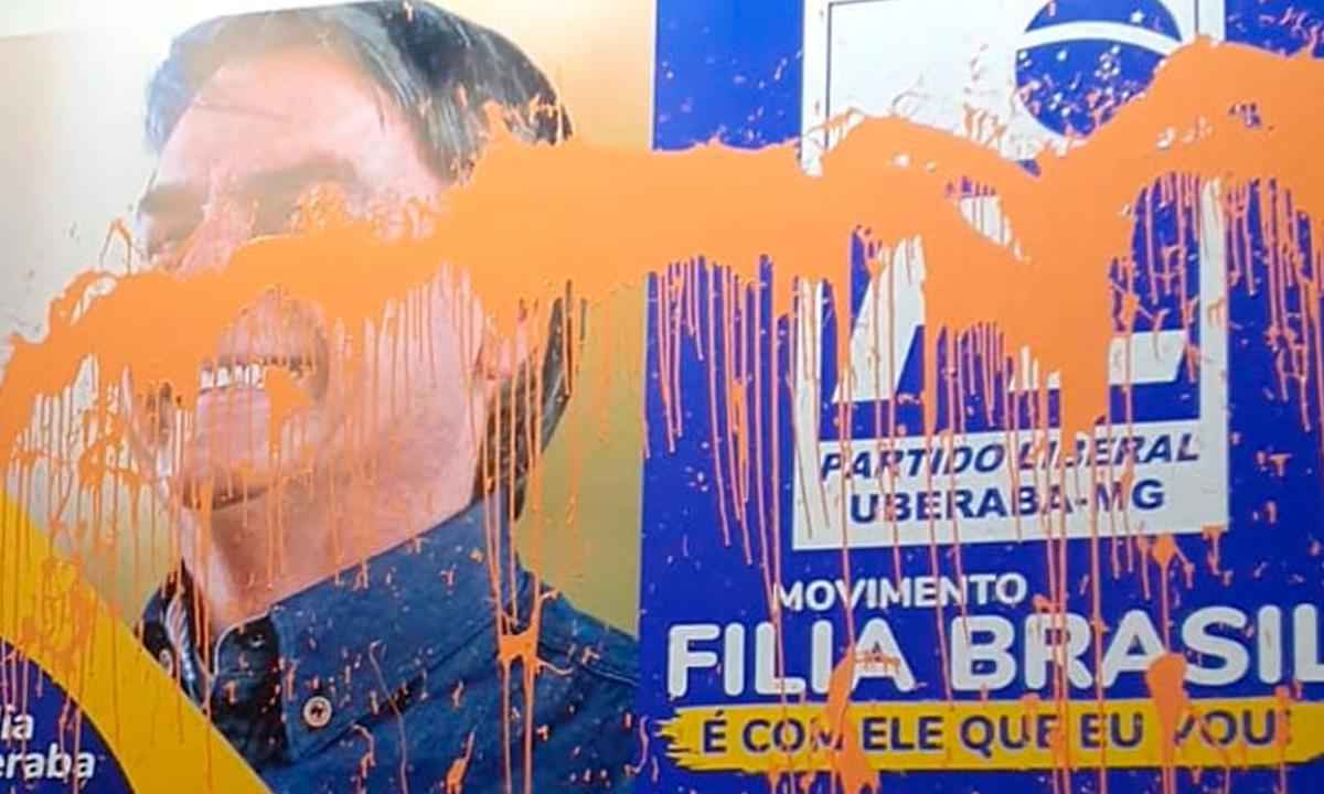 Sede do PL em Uberaba é alvo de vandalismo - Ellen Miziara/Divulgação