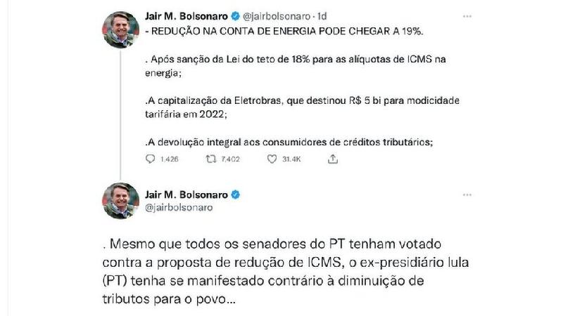 Com carga tributária recorde, Bolsonaro usa corte de impostos como trunfo eleitoral - Reprodução Twitter
