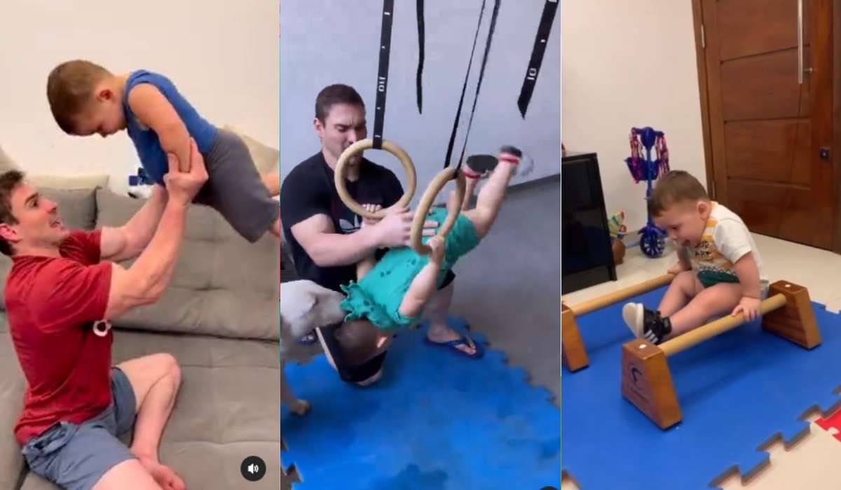  Filho de Arthur Zanetti brinca de ginástica artística e viraliza - Reprodução / Instagram