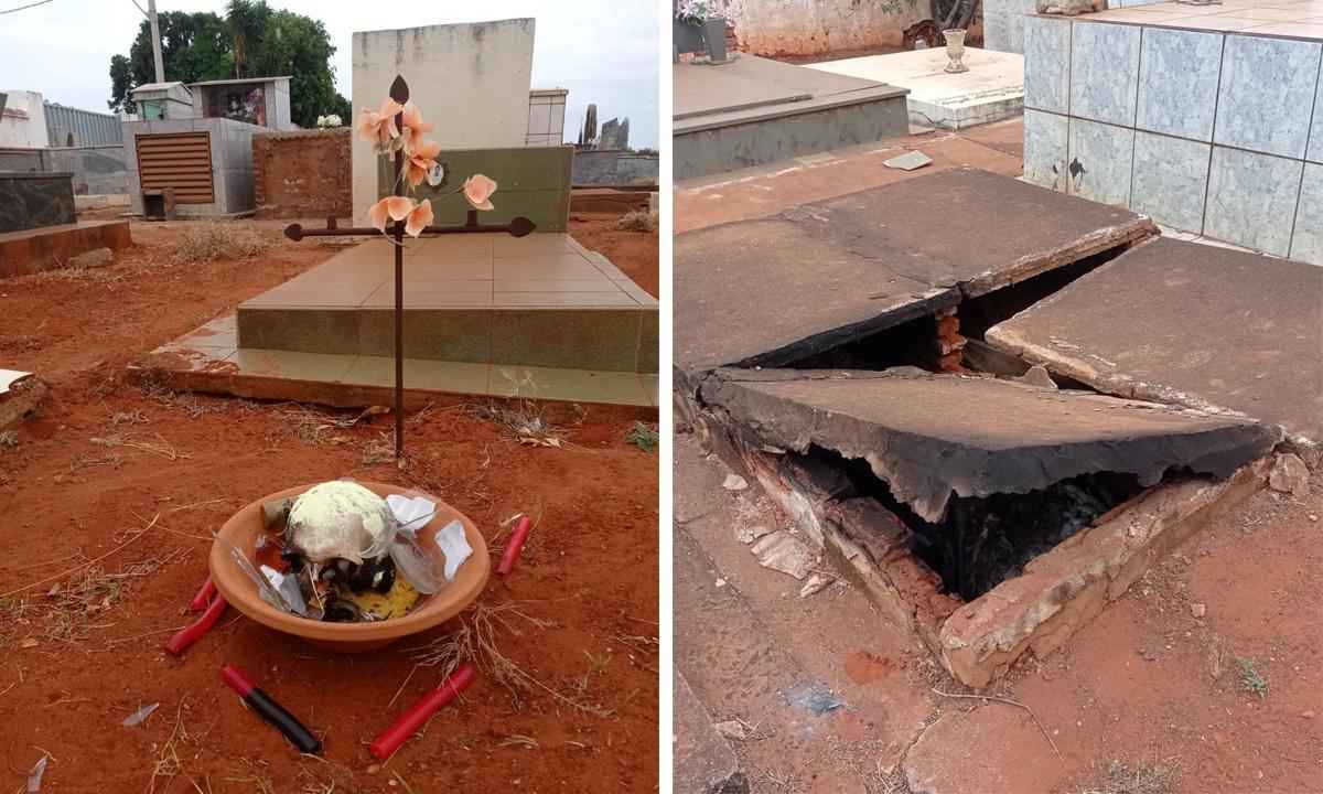 Crânio humano é encontrado queimado dentro de vasilha em cima de sepultura - Samir Alouan/Rádio 97 FM