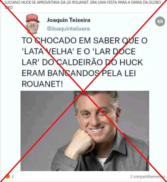 Programas da TV Globo apresentados por Luciano Huck não receberam verbas da Lei Rouanet