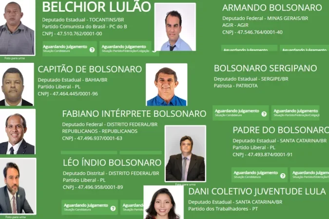 Candidatos usam nome de Bolsonaro e de Lula nas urnas eletrônicas - Reprodução/TSE