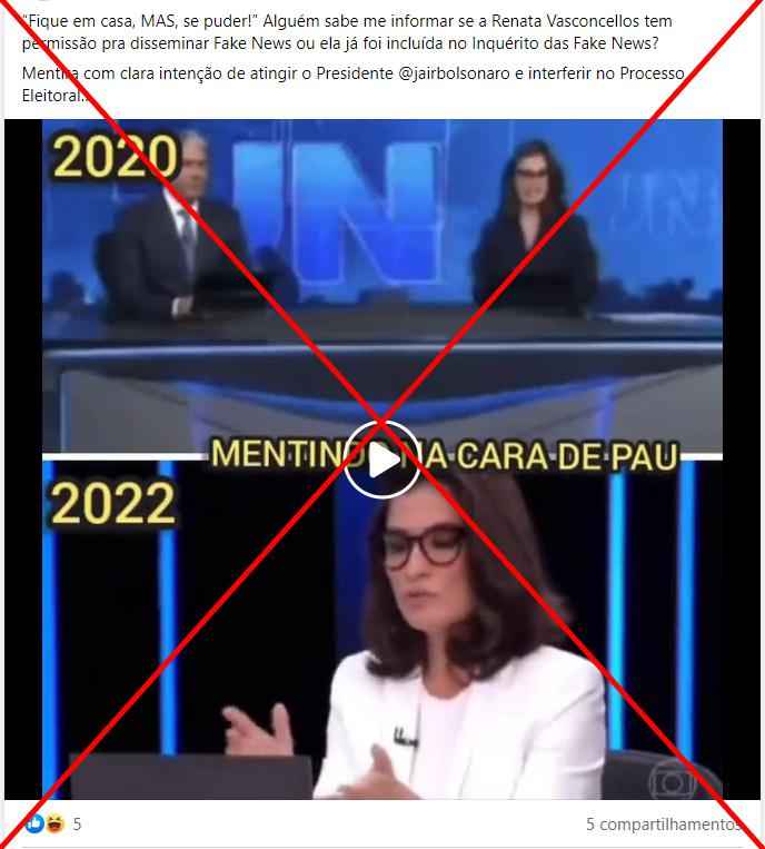 Vídeo de 2020 foi cortado para simular contradição de Renata Vasconcellos sobre o "fique em casa"