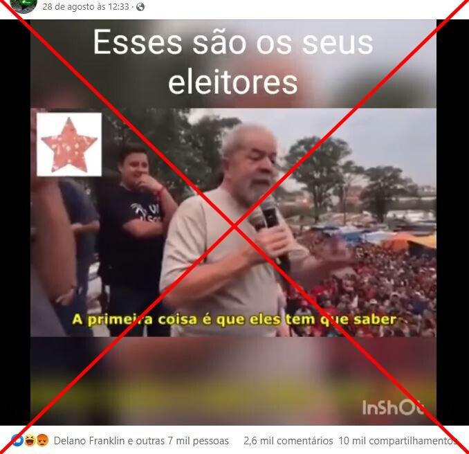Lula não chamou apoiadores de vagabundos, traficantes e bandidos - Reprodução