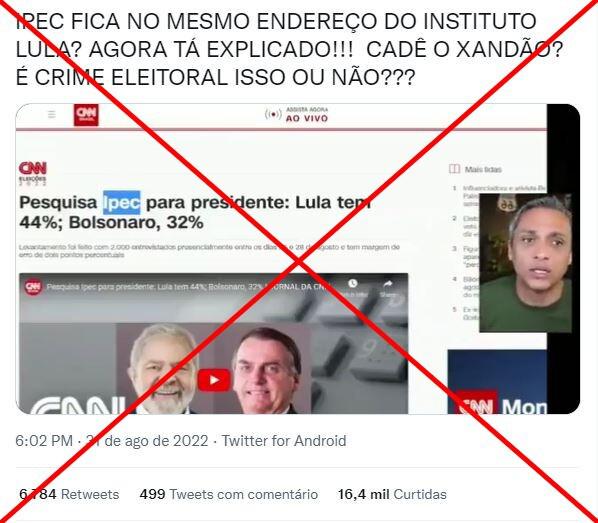 Instituto Lula não fica no mesmo endereço do Ipec, que realiza pesquisas eleitorais