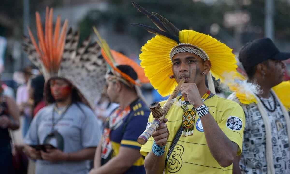 Grupos indígenas realizam em BH ato em defesa da Amazônia - Túlio Santos/EM/D.A Press