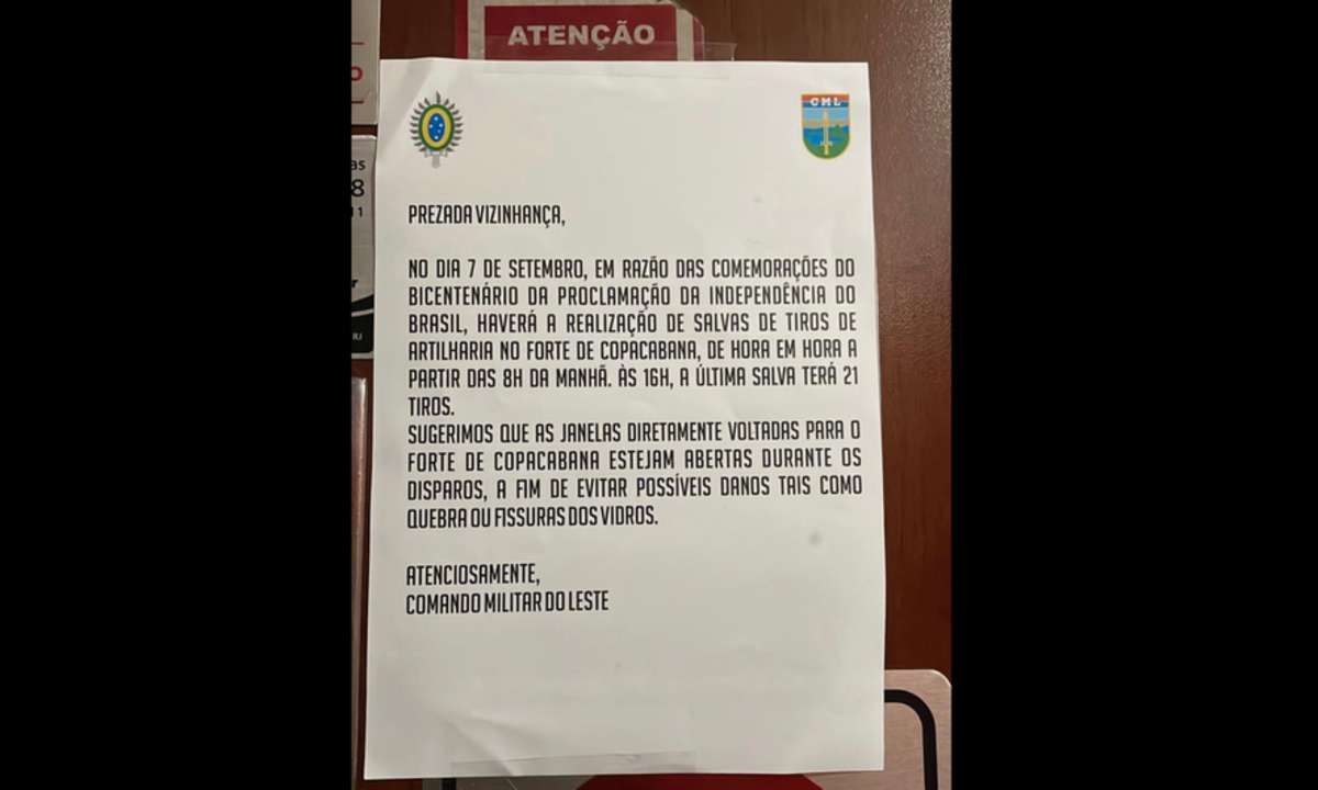 7 de Setembro: militares avisam sobre riscos de tiros de canhão no Rio - Reprodução