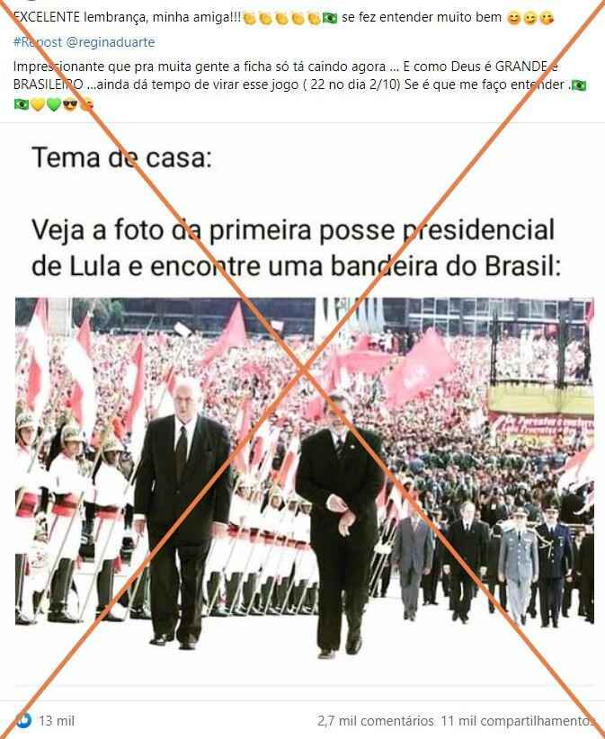 Na posse de Lula em 2003 havia, sim, bandeiras do Brasil - Reprodução