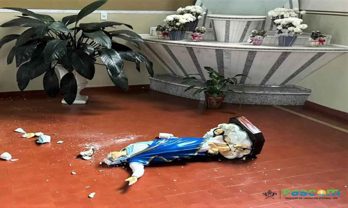 Invasor destrói 28 imagens sacras em igreja, incluindo obra centenária - Diocese de União da Vitória /Divulgação