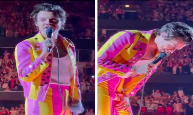 VÍDEO: Harry Styles é atingido por garrafa na virilha durante show - Redes Sociais/Reprodução