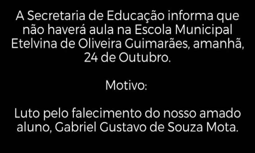 Juatuba suspende aula em escola onde menino morto por tiro estudava - Redes Sociais/Reprodução