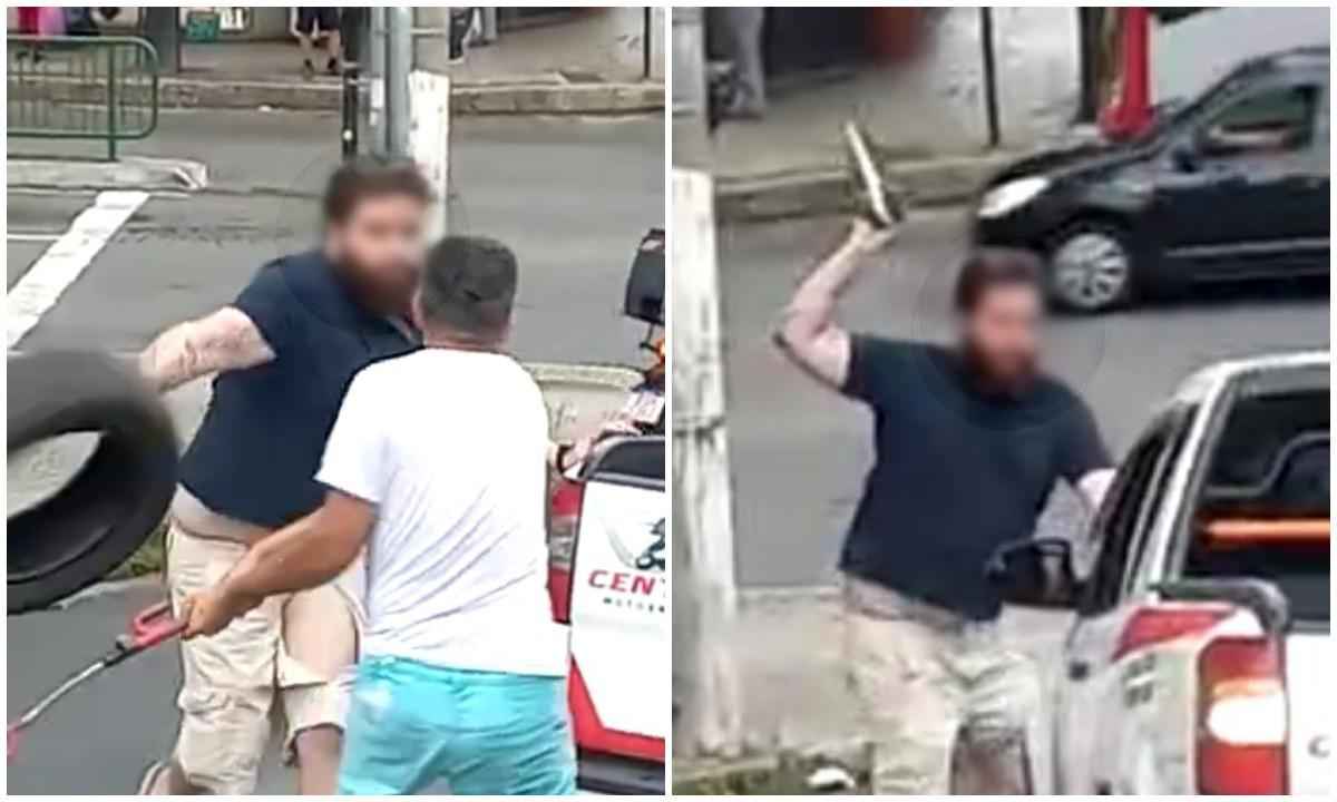 Vídeo: sapatênis e estepe viram armas em briga de trânsito em Juiz de Fora - Vídeo/Redes sociais/Reprodução