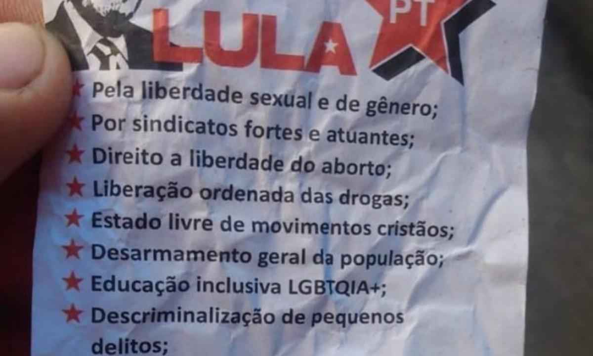 Equipe de Lula alerta para panfletos falsos atribuídos ao PT em Divinópolis - Reprodução PT Divinópolis