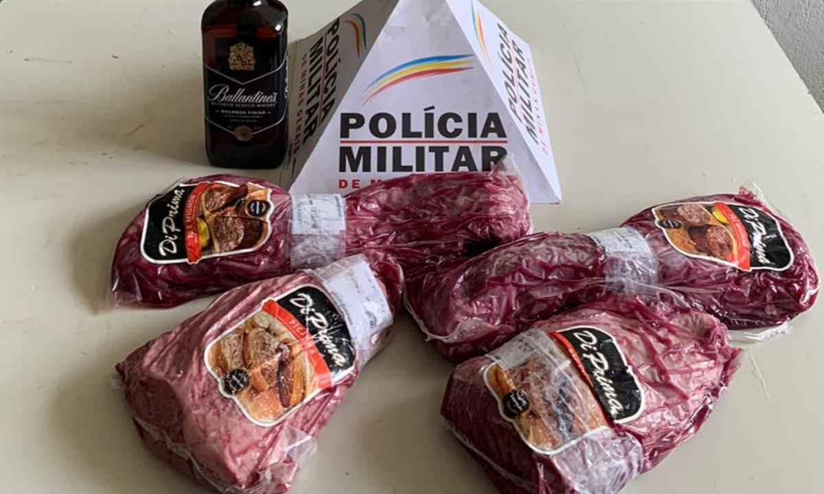 Homem é preso por tentar furtar picanha e uísque em supermercado - PMMG/Divulgação