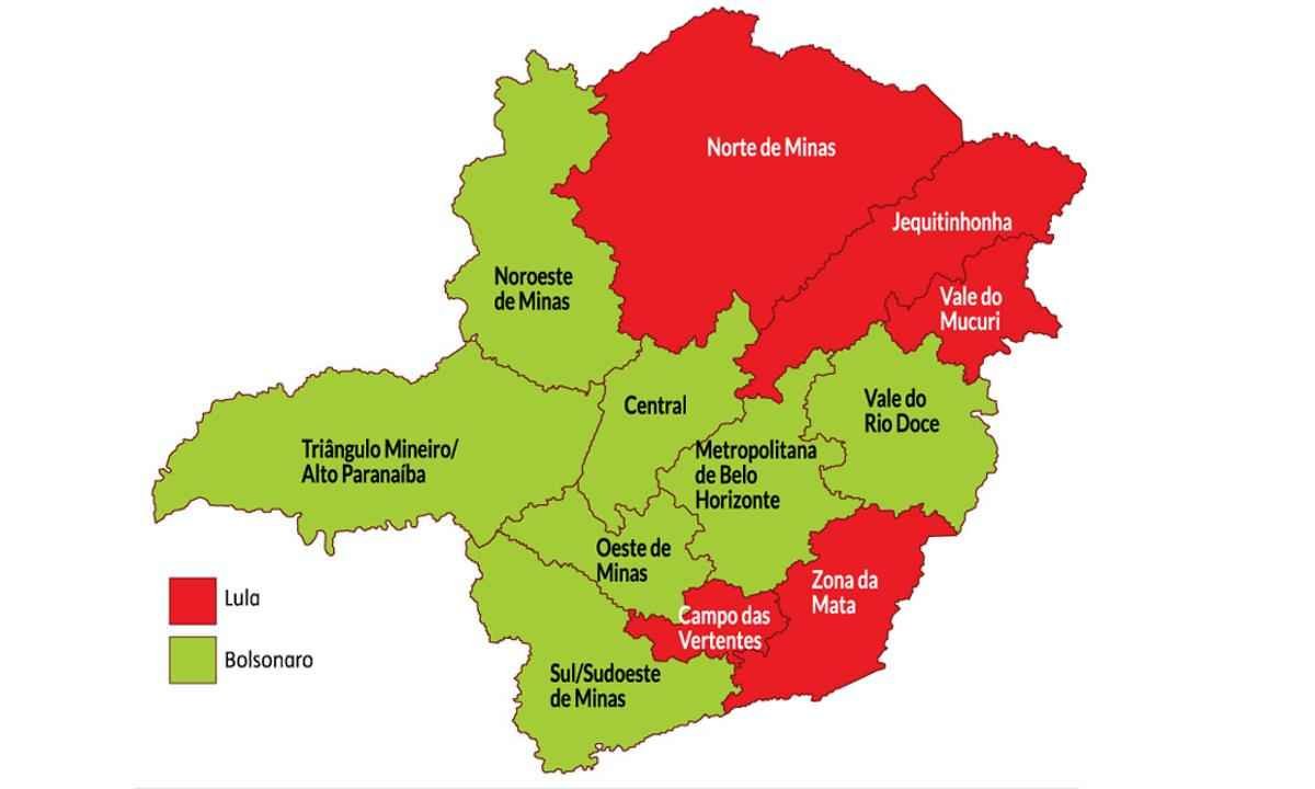 Bolsonaro ganhou eleitores nas mesorregiões de Minas; Lula teve maioria - Arte EM
