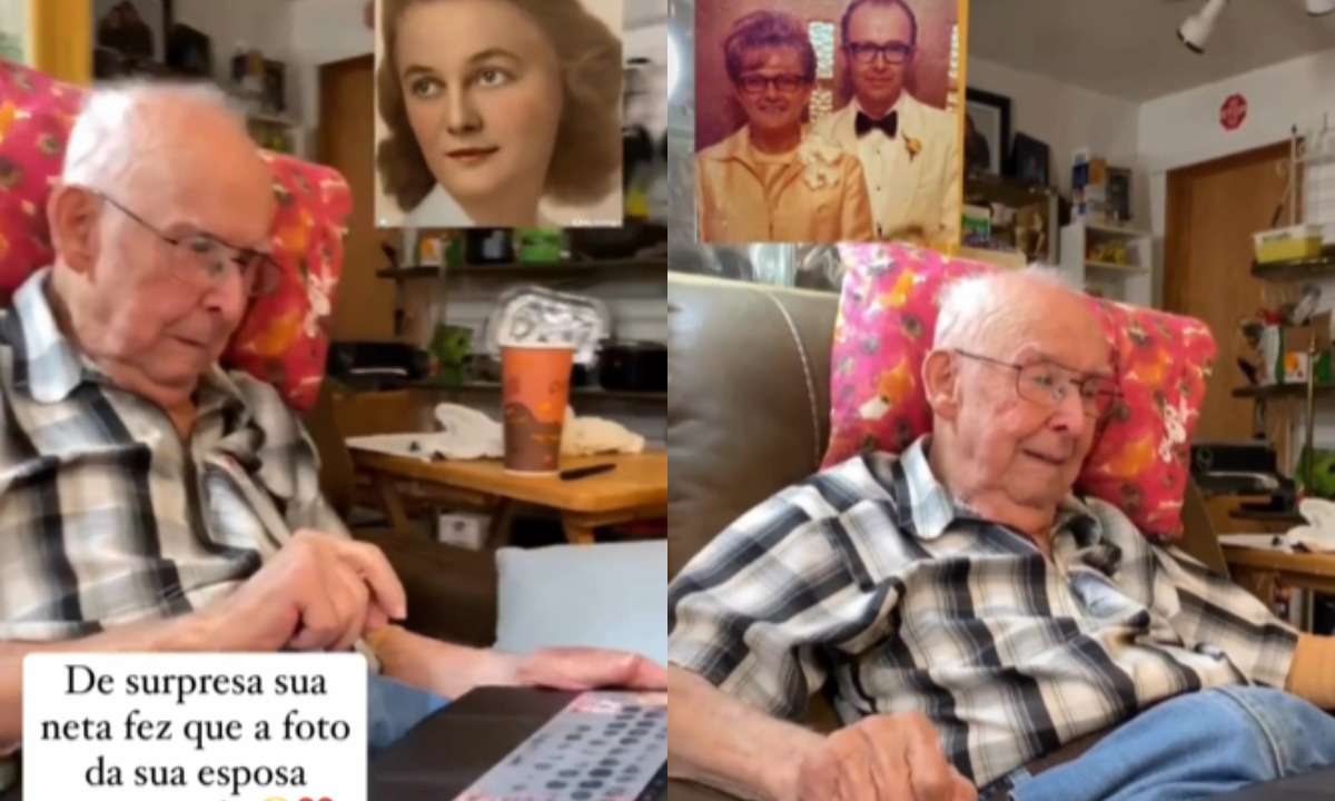 Vovô se emociona ao ver foto da esposa 'ganhar vida' - Reprodução