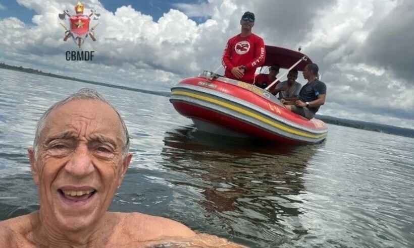 No Brasil para posse de Lula, presidente de Portugal nada no Lago Paranoá - Divulgação/CBMDF